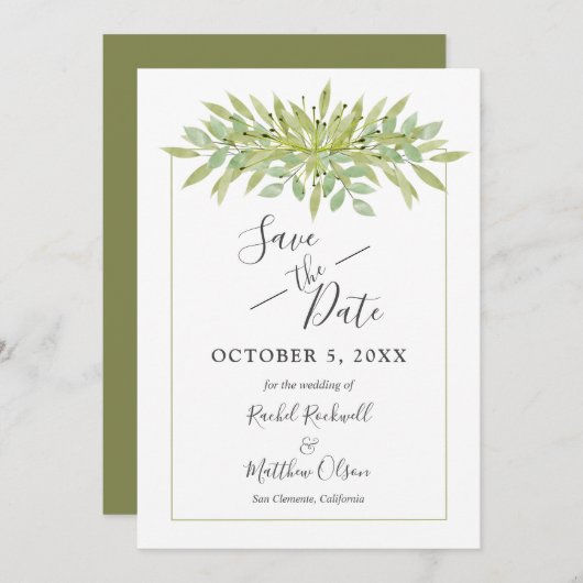 Botanische Groene Bouw Wedding sparen de Datum Kaa Save The Date (Voorkant / Achterkant)