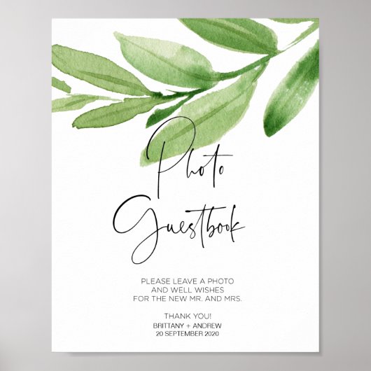 Botanische groene bruiloft Fotobezoekerslijst Poster (Voorkant)
