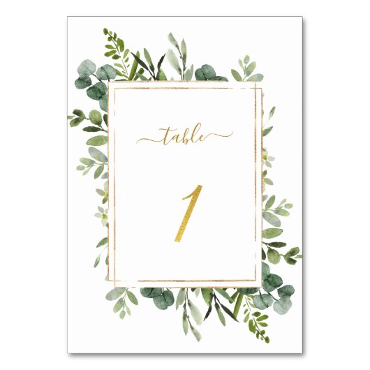 Botanische groene bruiloft Gold Glitter Number 1, Kaart (Achterkant)