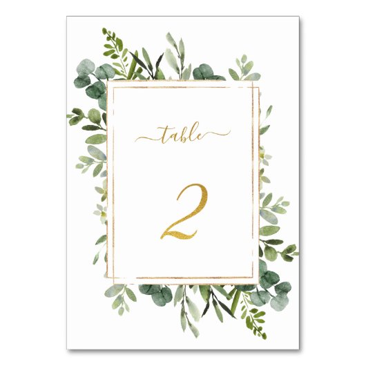 Botanische groene bruiloft Gold Glitter Number 2, Kaart (Voorkant)