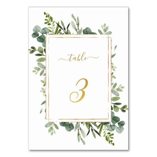 Botanische groene bruiloft Gold Glitter Number 3, Kaart (Achterkant)
