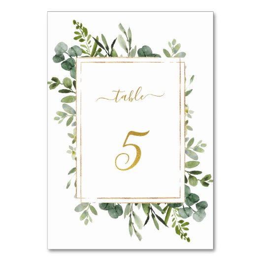 Botanische groene bruiloft Gold Glitter Number 5, Kaart (Voorkant)