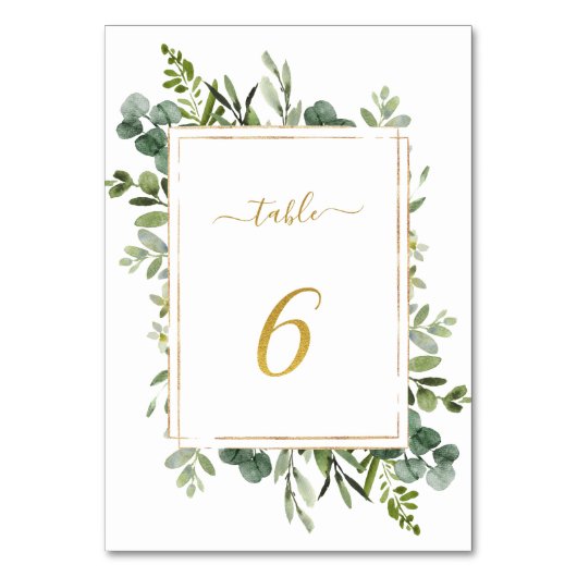 Botanische groene bruiloft Gold Glitter Number 6, Kaart (Achterkant)