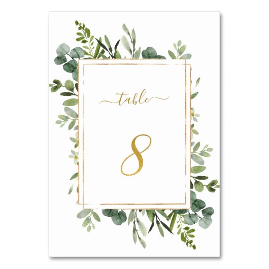 Botanische groene bruiloft Gold Glitter Number 8, Kaart (Achterkant)