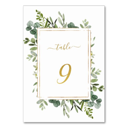 Botanische groene bruiloft Gold Glitter Number 9, Kaart (Voorkant)