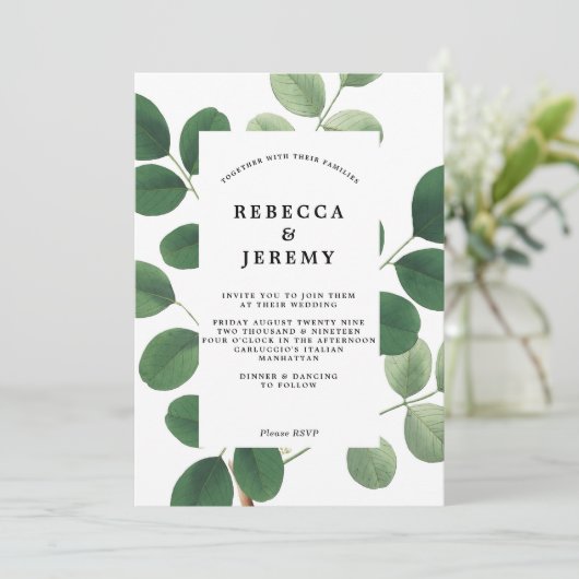  botanische groene bruiloft uitnodiging (Staand voorkant)