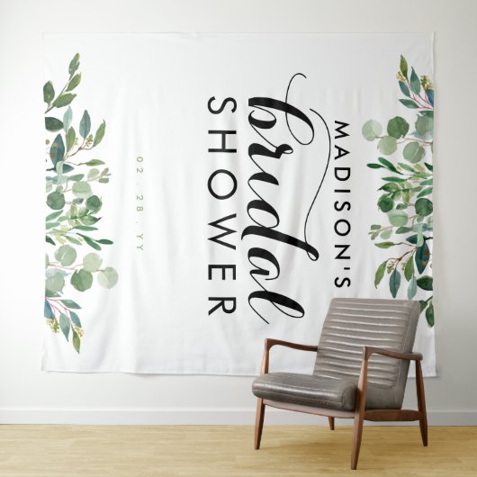 Botanische Groene Bruiloftsshower Foto Achtergrond Wandkleed (In Situ (horizontaal))