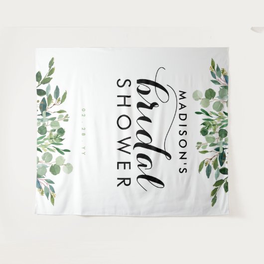 Botanische Groene Bruiloftsshower Foto Achtergrond Wandkleed (Voorkant (horizontaal))