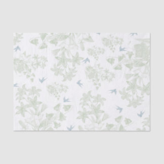 Botanische groene elegant floraal grijze vogels tissuepapier
