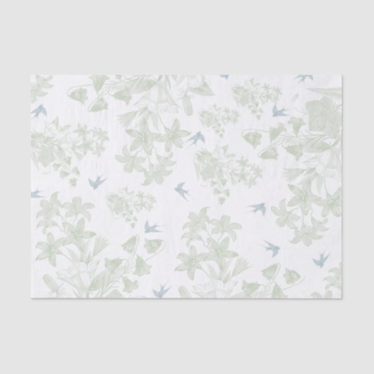 Botanische groene elegant floraal grijze vogels tissuepapier (Voorkant)