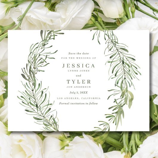 Botanische Groene Elegante Foto Bruiloft Save The Date