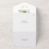 Botanische Groene Elegante Gouden Monogram Bruilof All In One Uitnodiging (Buitenkant)