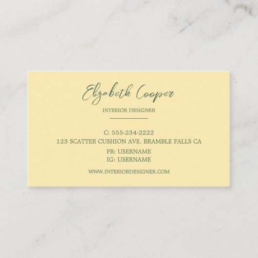 Botanische groene en crèmekleurige lederen patroon visitekaartje (Achterkant)