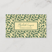 Botanische groene en crèmekleurige lederen patroon visitekaartje (Voorkant)