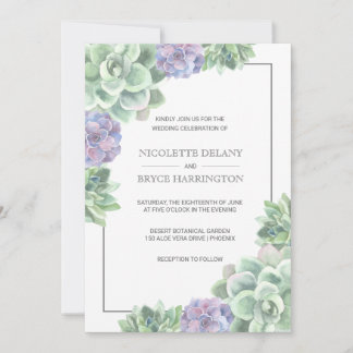 Botanische groene en Paarse vruchtbare bruiloft Kaart