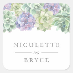 Botanische groene en Paarse vruchtbare bruiloft Vierkante Sticker