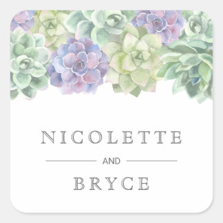 Botanische groene en Paarse vruchtbare bruiloft Vierkante Sticker