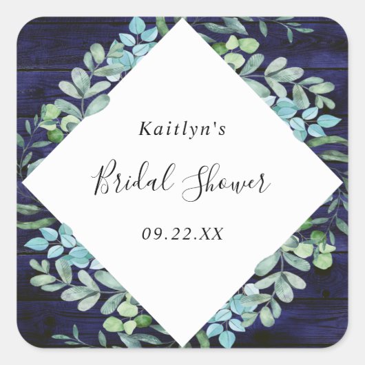 Botanische groene eucalyptus bruidsfeest vierkante sticker (Voorkant)