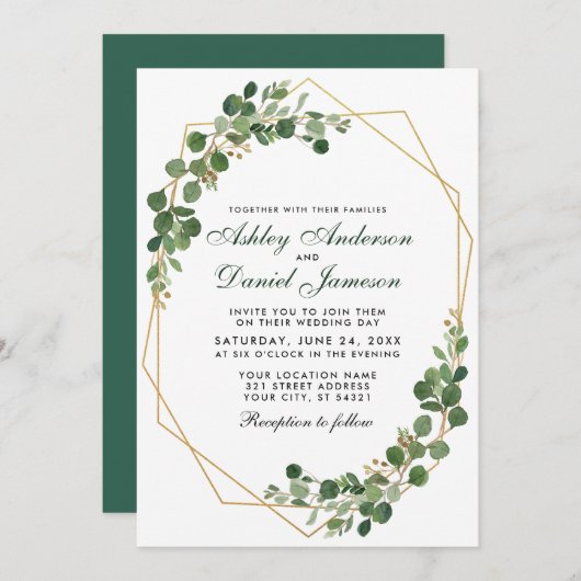 Botanische groene Eucalyptus Geometric Wedding Kaart (Voorkant / Achterkant)