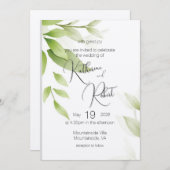 Botanische groene flat bruiloft uitnodiging (Voorkant / Achterkant)