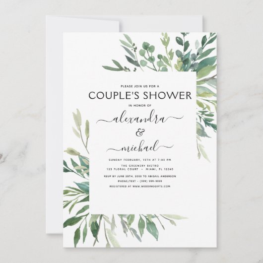 Botanische groene foliage Couple's Shower Invitat Kaart (Voorkant)