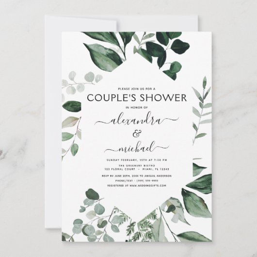 Botanische groene foliage Couple's Shower Invitat Kaart (Voorkant)