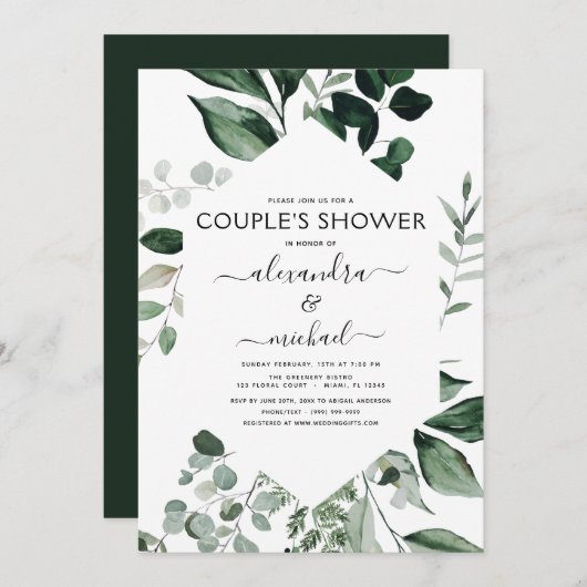 Botanische groene foliage Couple's Shower Invitat Kaart (Voorkant / Achterkant)
