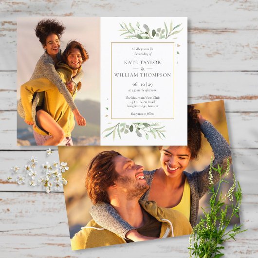 Botanische Groene Foto's Trouwdag Uitnodiging Briefkaart