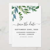 Botanische groene gebladerte waterverf bruiloft save the date (Voorkant / Achterkant)