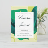 Botanische groene gele organische collage bruiloft kaart (Staand voorkant)