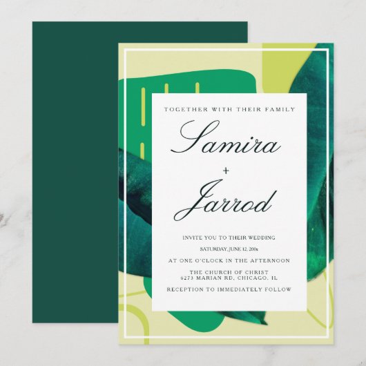 Botanische groene gele organische collage bruiloft kaart (Voorkant / Achterkant)