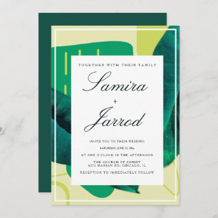 Botanische groene gele organische collage bruiloft kaart