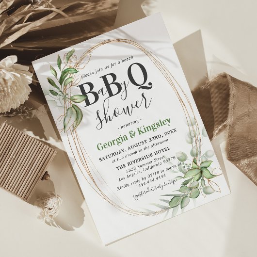 Botanische groene goud BBQ baby shower Kaart