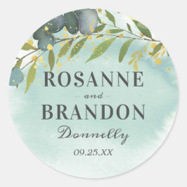 Botanische Groene Gouden Huwelijk Ronde Sticker