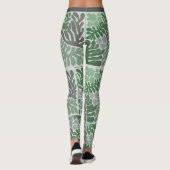 Botanische Groene & Grijze Leaf Print Vrouwen Legg Leggings (Achterkant)
