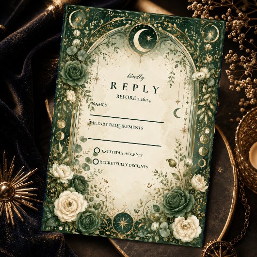 Botanische Groene Hemelse Bruiloft RSVP Kaartje