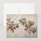 Botanische groene Holly en rode bessen Briefkaart (Voorkant / Achterkant)