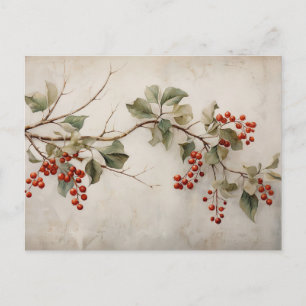 Botanische groene Holly en rode bessen Briefkaart