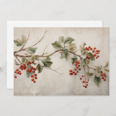 Botanische groene Holly en rode bessen Feestdagenkaart (Voorkant / Achterkant)