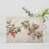Botanische groene Holly en rode bessen Feestdagenkaart (Staand voorkant)