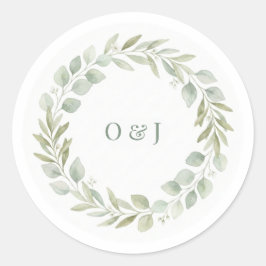 Botanische groene huwelijksenvelopzegels ronde sticker