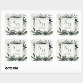 Botanische Groene Huwelijksmonogram Vierkante Sticker (Vel)