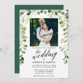 Botanische groene kalligrafie Fotobruiloft Kaart