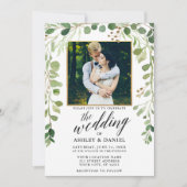 Botanische groene kalligrafie Gold Lijst Wedding Kaart (Voorkant)