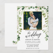 Botanische groene kalligrafie Gold Lijst Wedding Kaart (Voorkant / Achterkant)