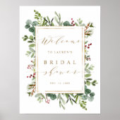 Botanische Groene Kerst Bruidsbruiloft Welkom Poster (Voorkant)