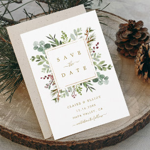 Botanische Groene Kerst Mis Huwelijk Goud  Save The Date