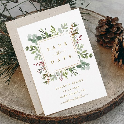 Botanische Groene Kerst Mis Huwelijk Goud Save The Date
