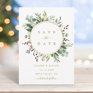 Botanische Groene Kerst Mis Huwelijk Goud  Save The Date