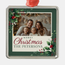 Botanische groene kerstboomornament met foto